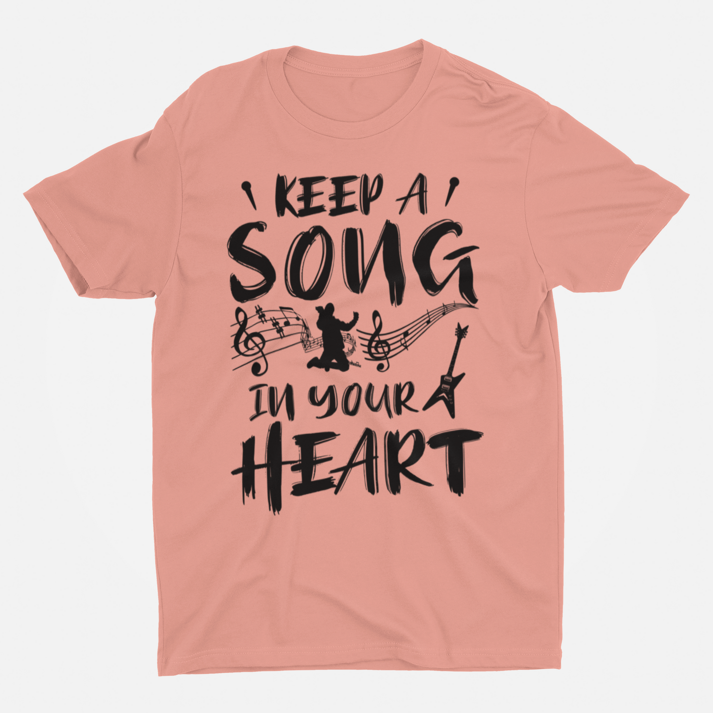 Keep Song In Your Heart Peach Round Neck T-Shirt for Men