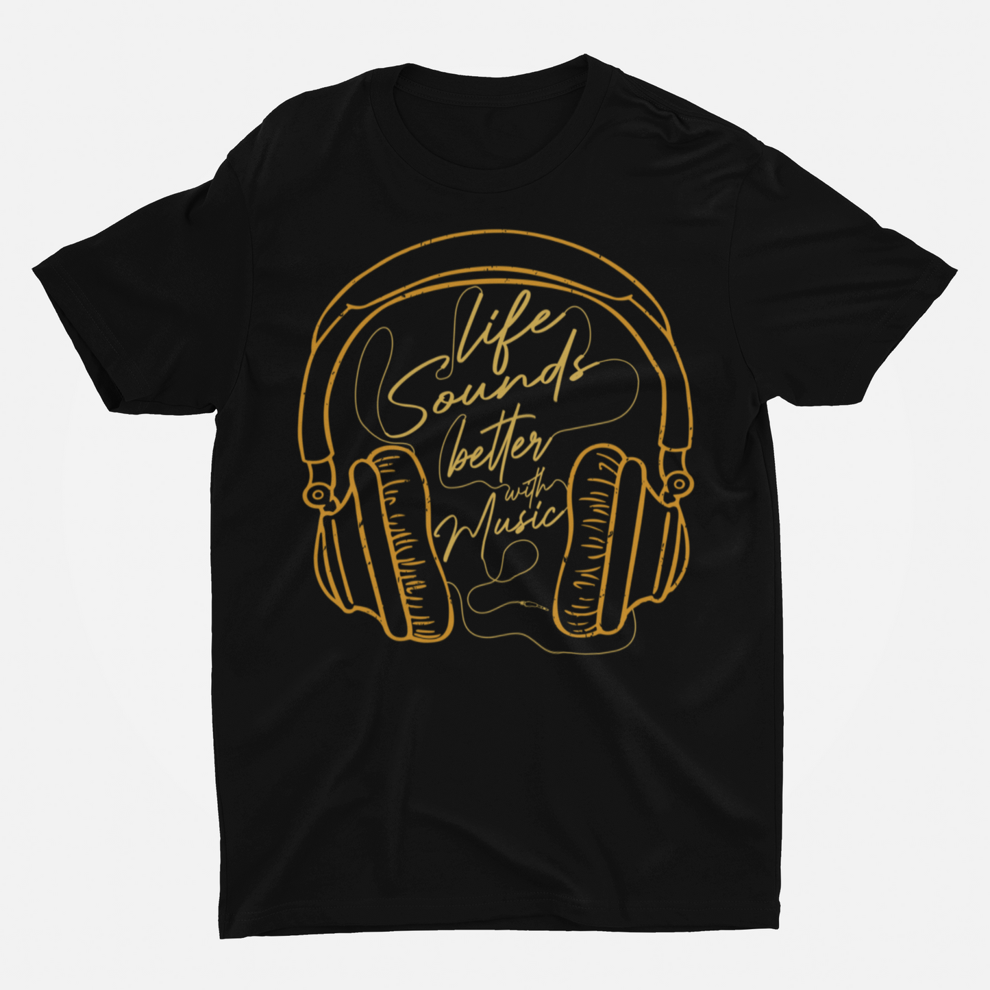 Life Sounds Better With Music Black Round Neck T-Shirt for Men