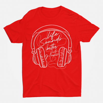 Life Sounds Better With Music Red Round Neck T-Shirt for Men