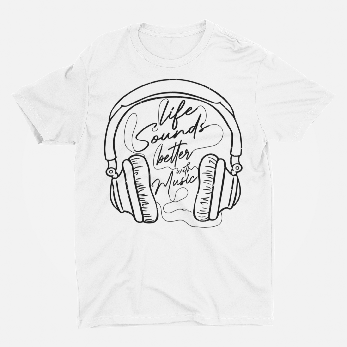 Life Sounds Better With Music White Round Neck T-Shirt for Men