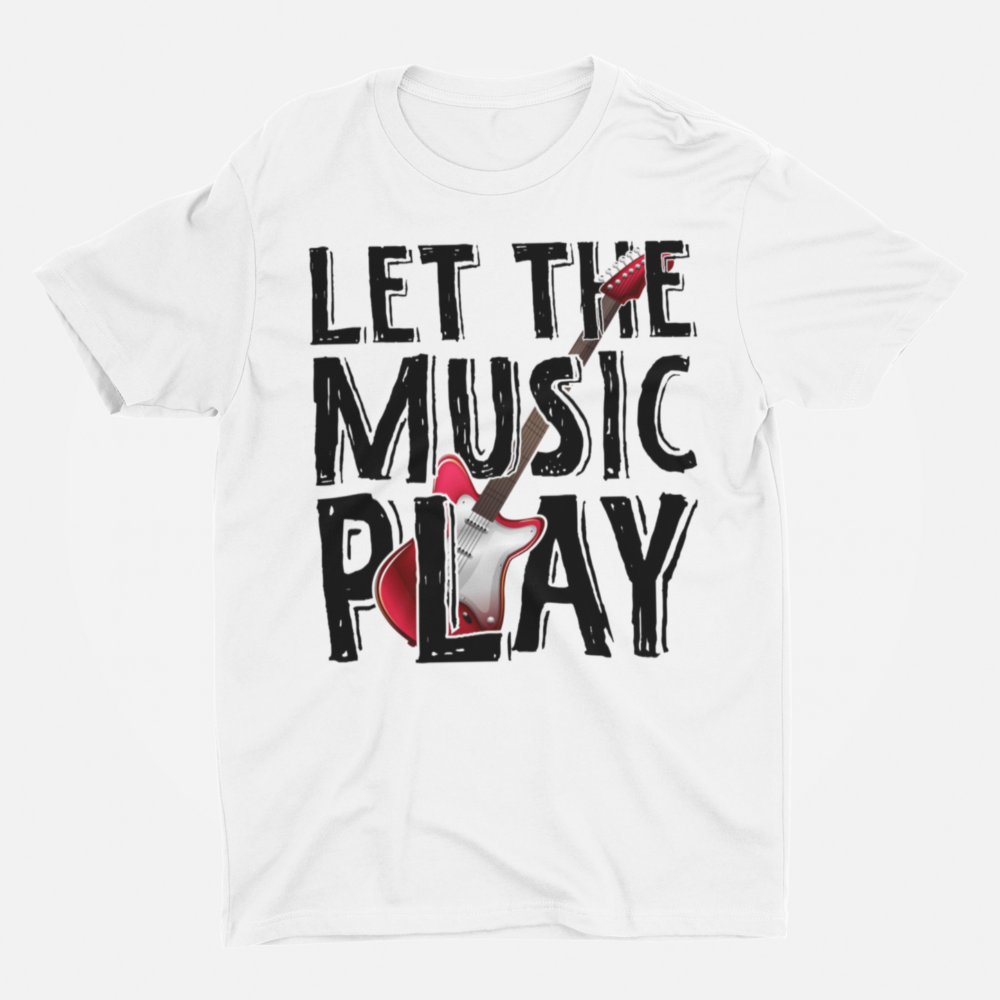Let The Music Play White Round Neck T-Shirt for Men