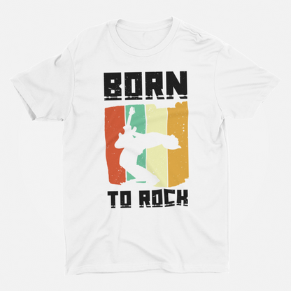 Born To Rock White Round Neck T-Shirt for Men