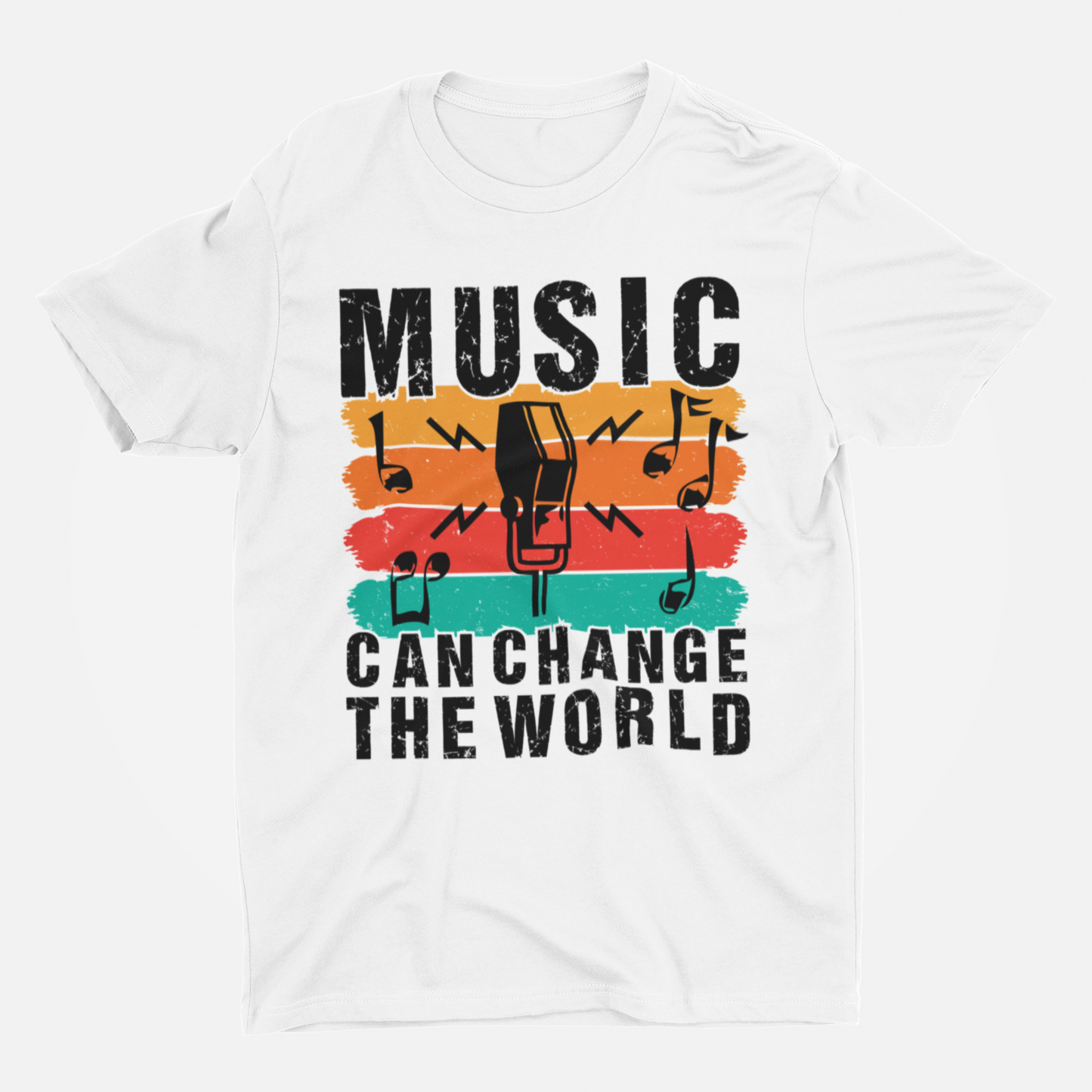 Music Can Change The World White Round Neck T-Shirt for Men