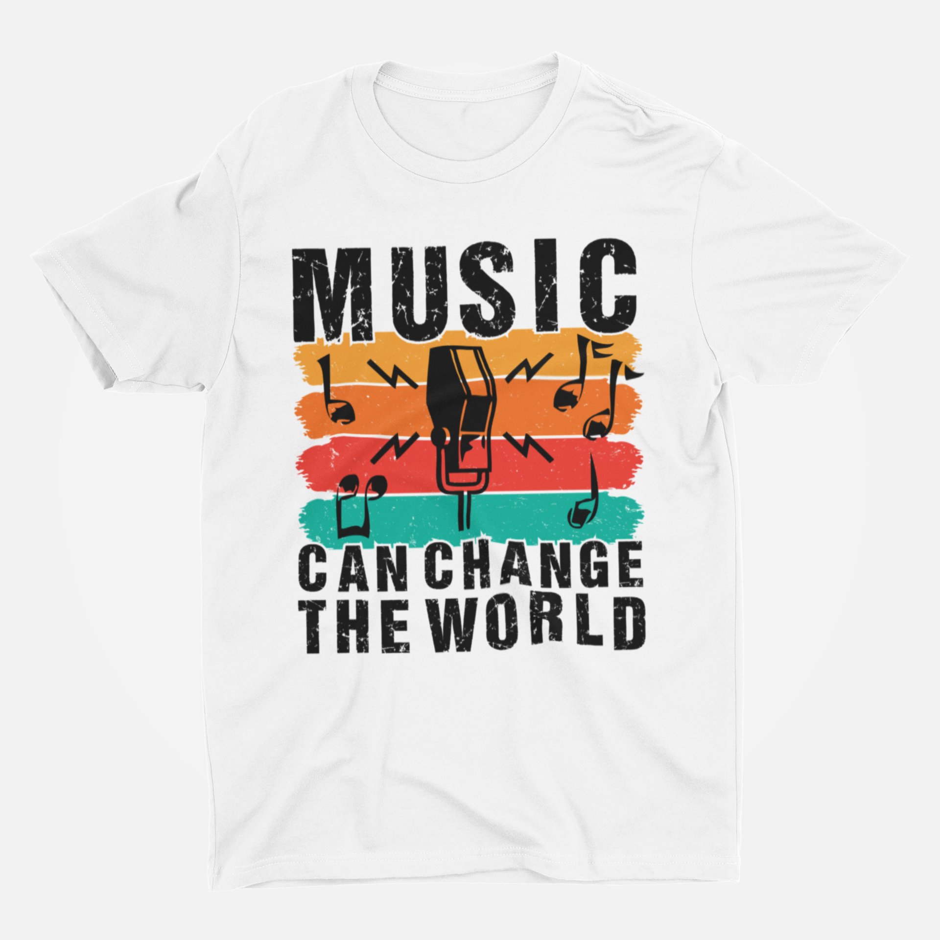 Music Can Change The World White Round Neck T-Shirt for Men
