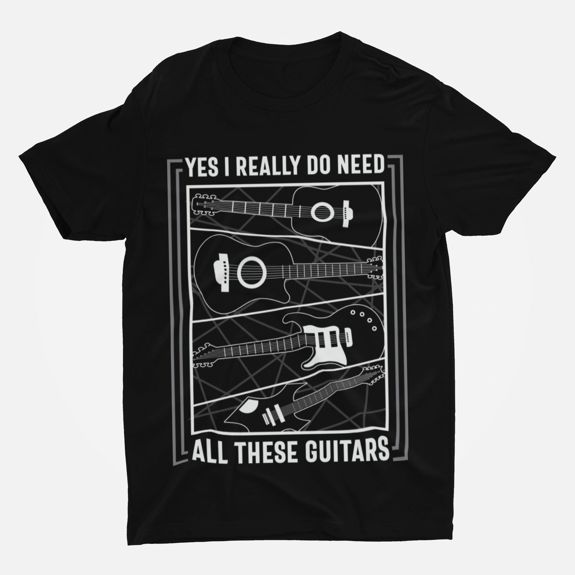 I Need All Guitars Black Round Neck T-Shirt for Men