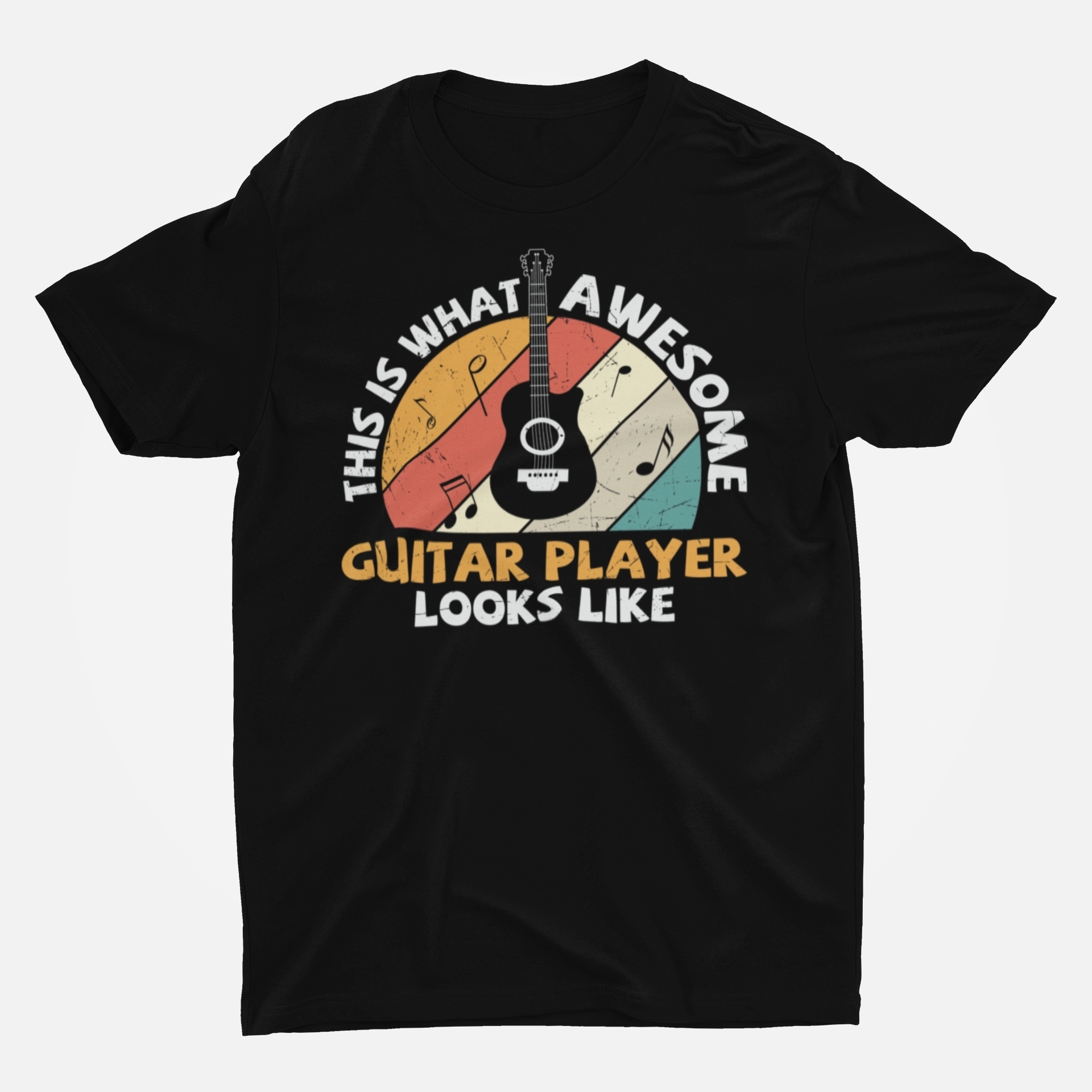 Awesome Guitar Player Black Round Neck T-Shirt for Men