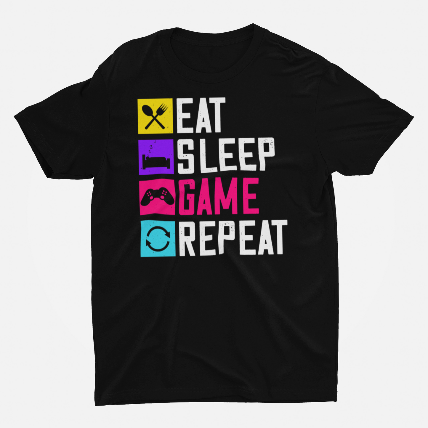Eat Sleep Game Repeat Black T-Shirt For Men