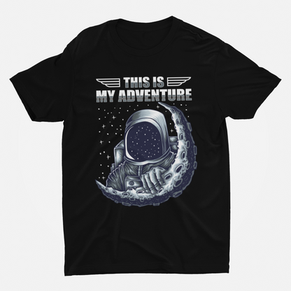 Astronaut Adventure Black Round Neck T-Shirt for Men.
