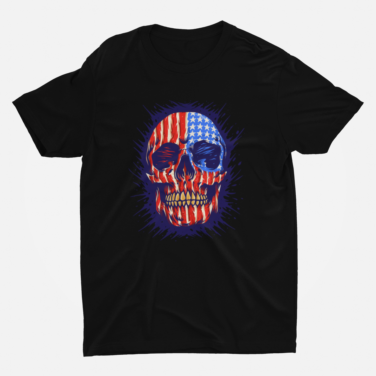 American Skeleton Black Round Neck T-Shirt for Men.