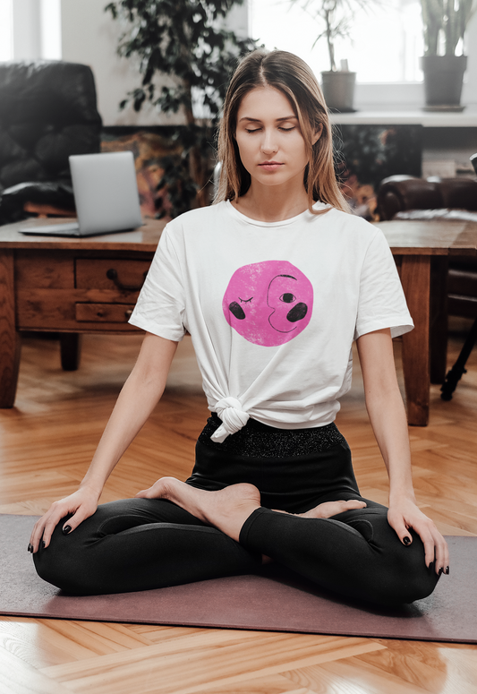 Meditation White Round Neck T-Shirt for Women. 