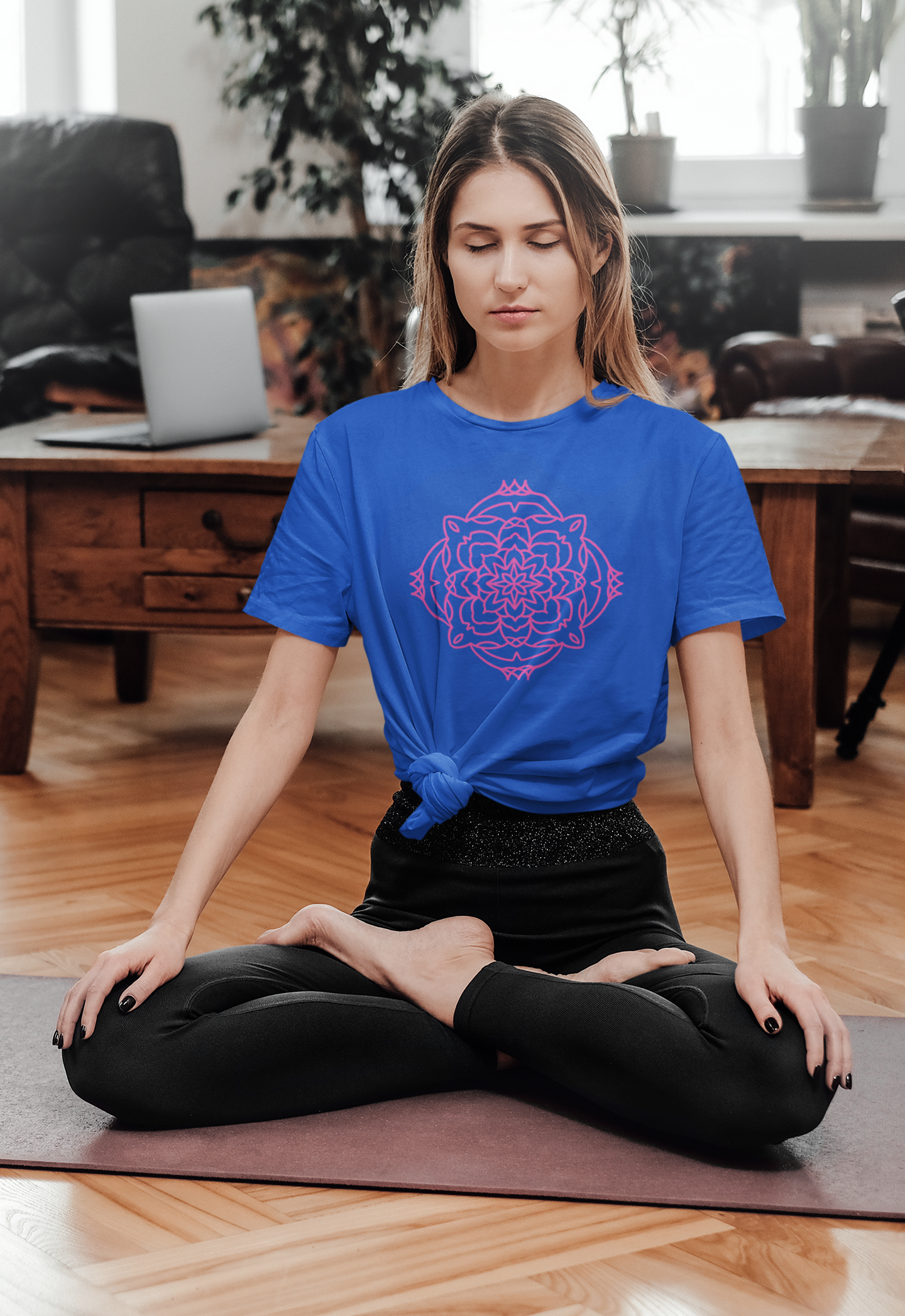 Kaleidoscope Royal Blue Round Neck T-Shirt for Women. 