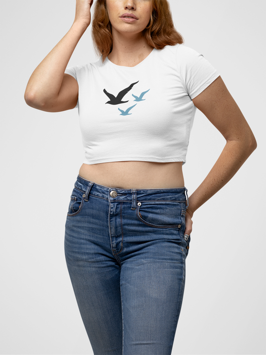 Flying Eagle White Round Neck Crop Top for Women