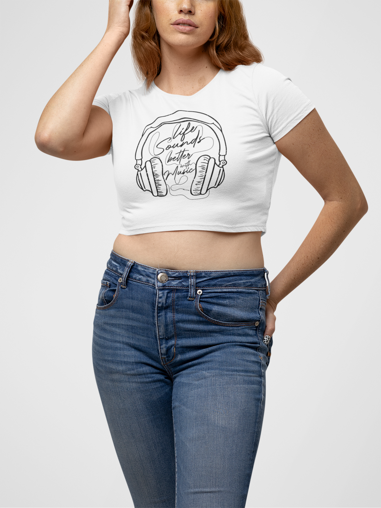 Life Sounds Better With Music White Crop Top For Women. 