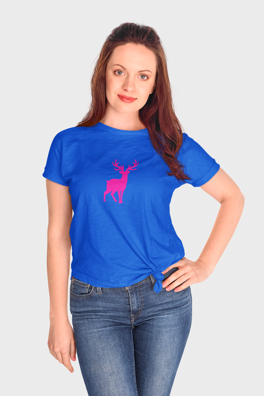 Minimalistic ATOM Signature Royal Blue Round Neck T-Shirt for Women