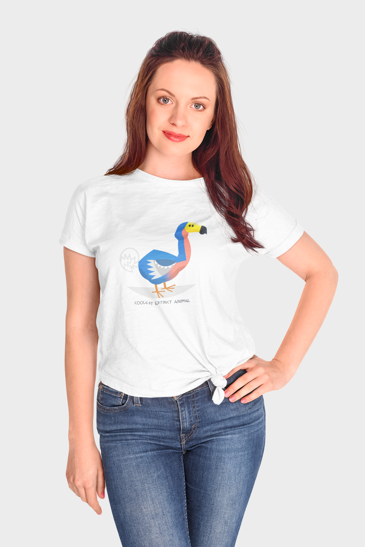 Extinct Animal White Round Neck T-Shirt for Women