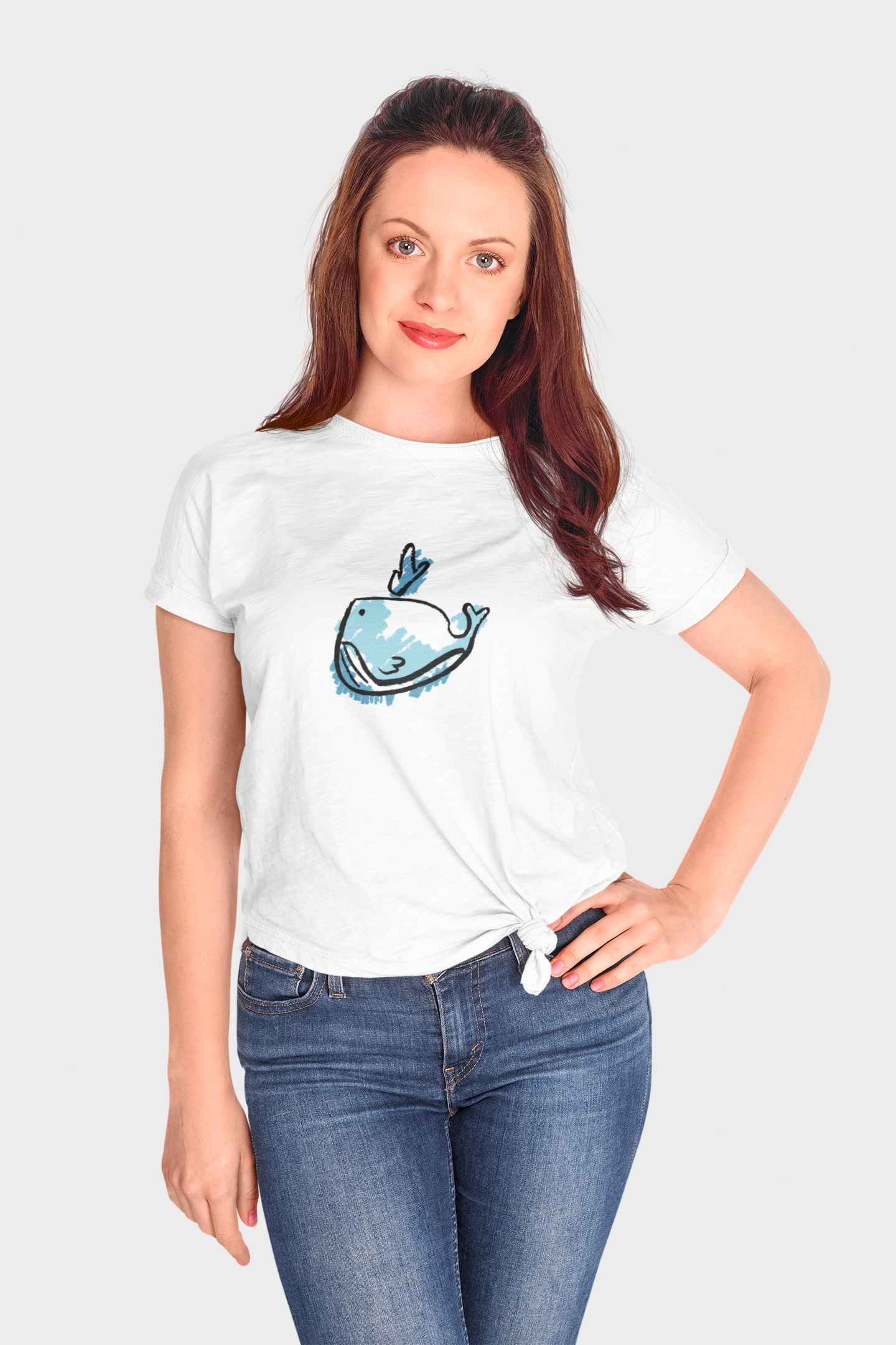 Blue Whale White Round Neck T-Shirt for Women
