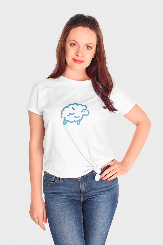 Sheep White Round Neck T-Shirt for Women