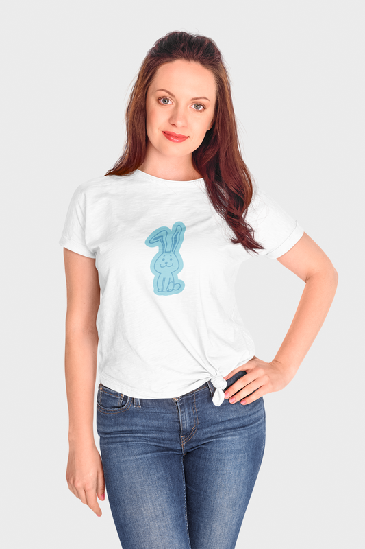 Rabbit White Round Neck T-Shirt for Women