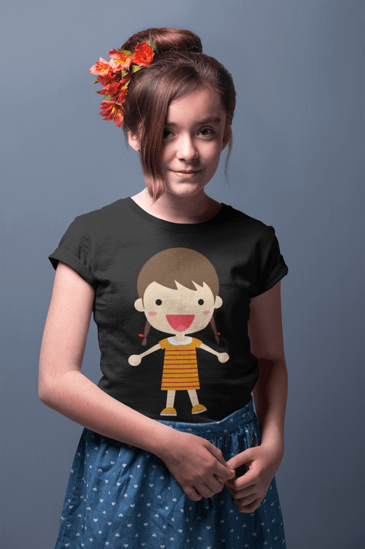 Kids Figures Girl With Two Ponies Black T-Shirt - ATOM