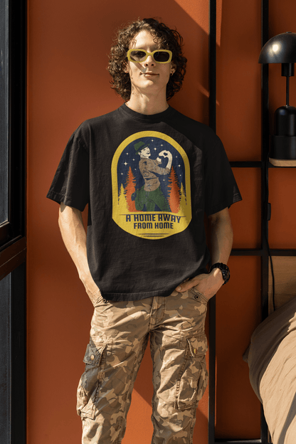 A Home Away From Home Black Oversized T-Shirt For Men - ATOM