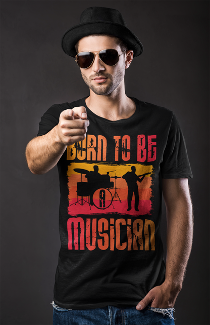 Born To Be A Musician Black Round Neck T-Shirt for Men