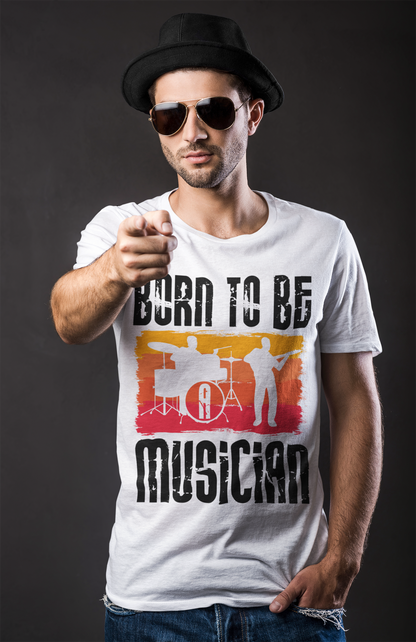 Born To Be A Musician White Round Neck T-Shirt for Men