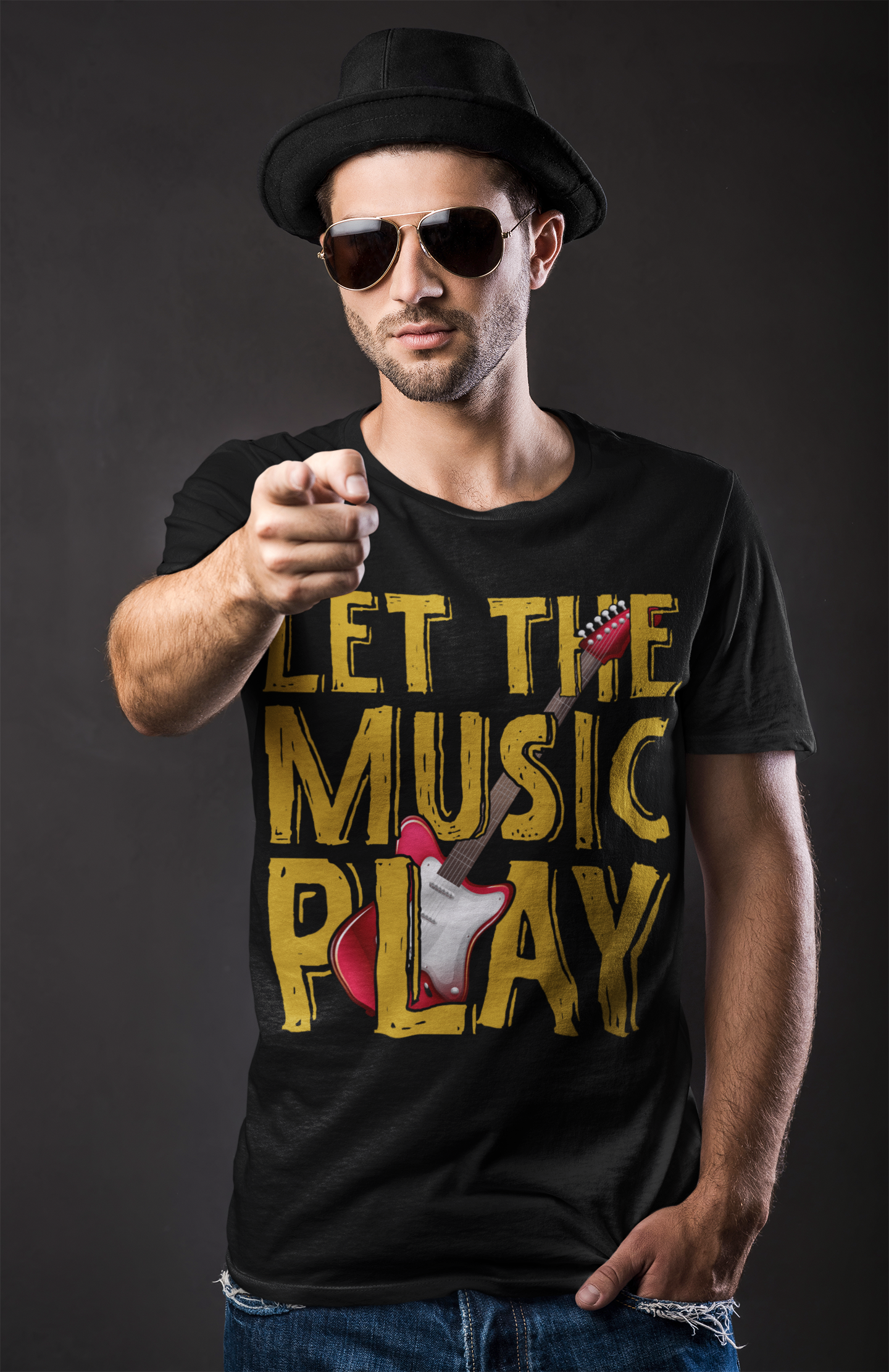 Let The Music Play Black Round Neck T-Shirt for Men