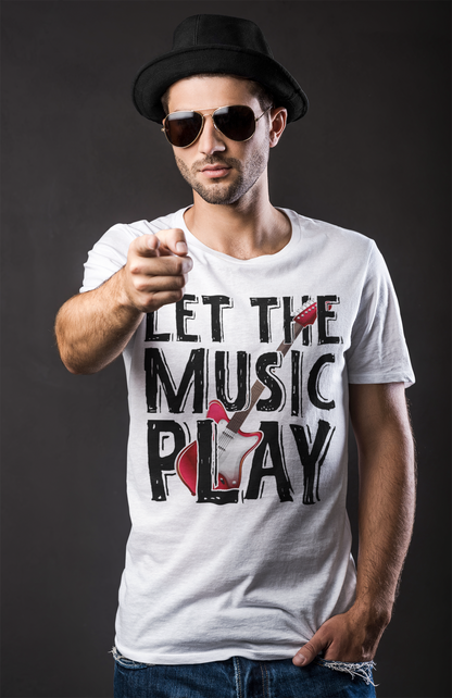 Let The Music Play White Round Neck T-Shirt for Men