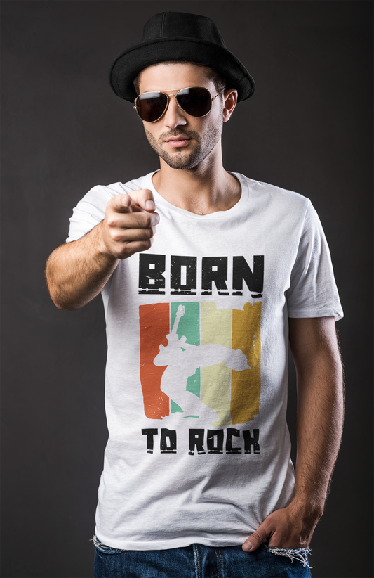 Born To Rock White Round Neck T-Shirt for Men