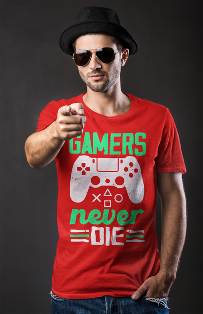 Gamers Never Die Red Round Neck T-Shirt for Men