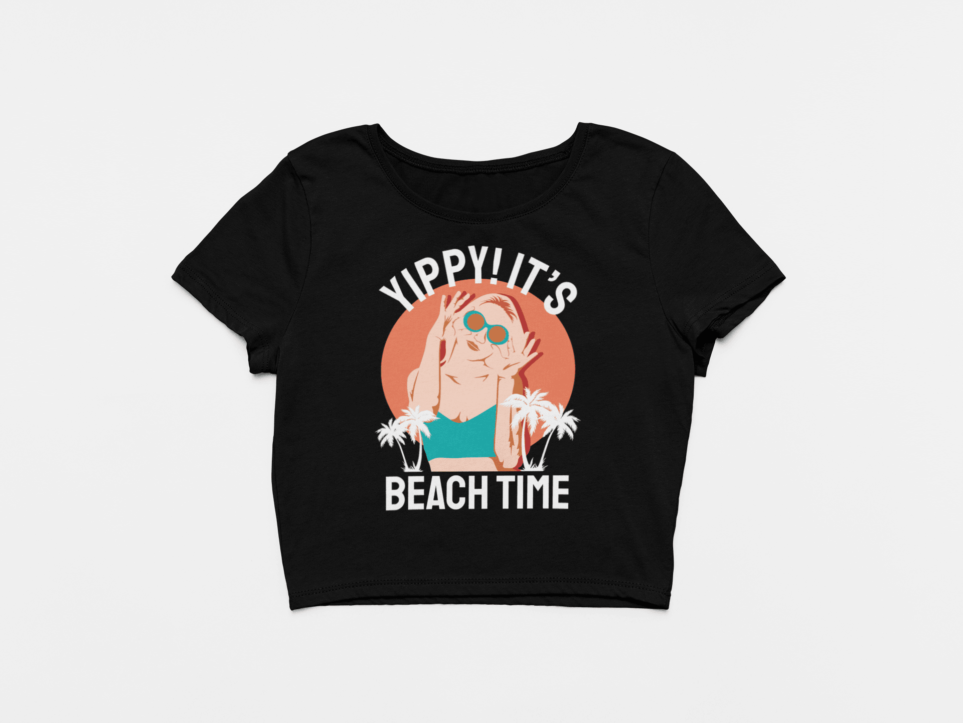 Yippie! Its Beach Time Black Crop Top For Women - ATOM