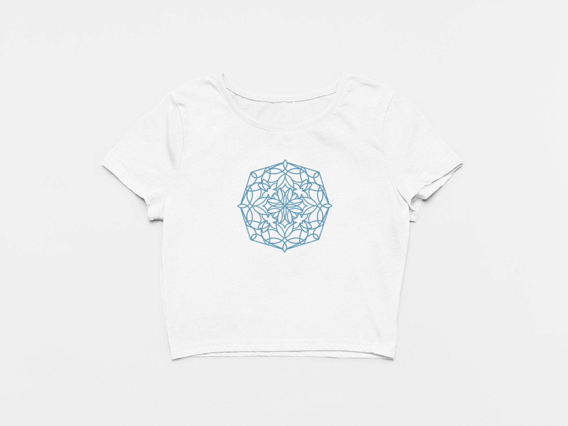 Kaleidoscope White Round Neck Crop Top for Women