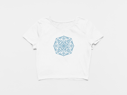Kaleidoscope White Round Neck Crop Top for Women