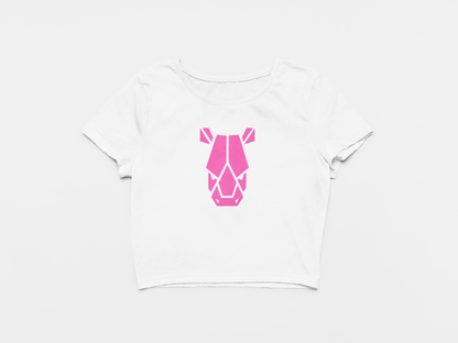 Pink Robot Face White Round Neck Crop Top for Women