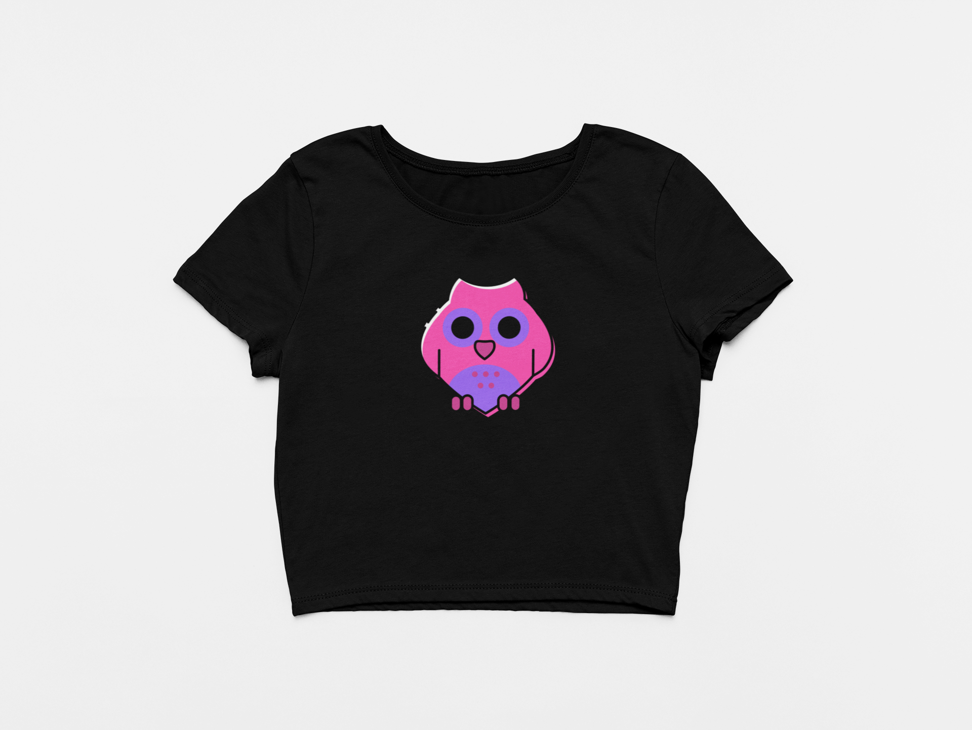 Cute Bird Black Round Neck Crop Top for Women