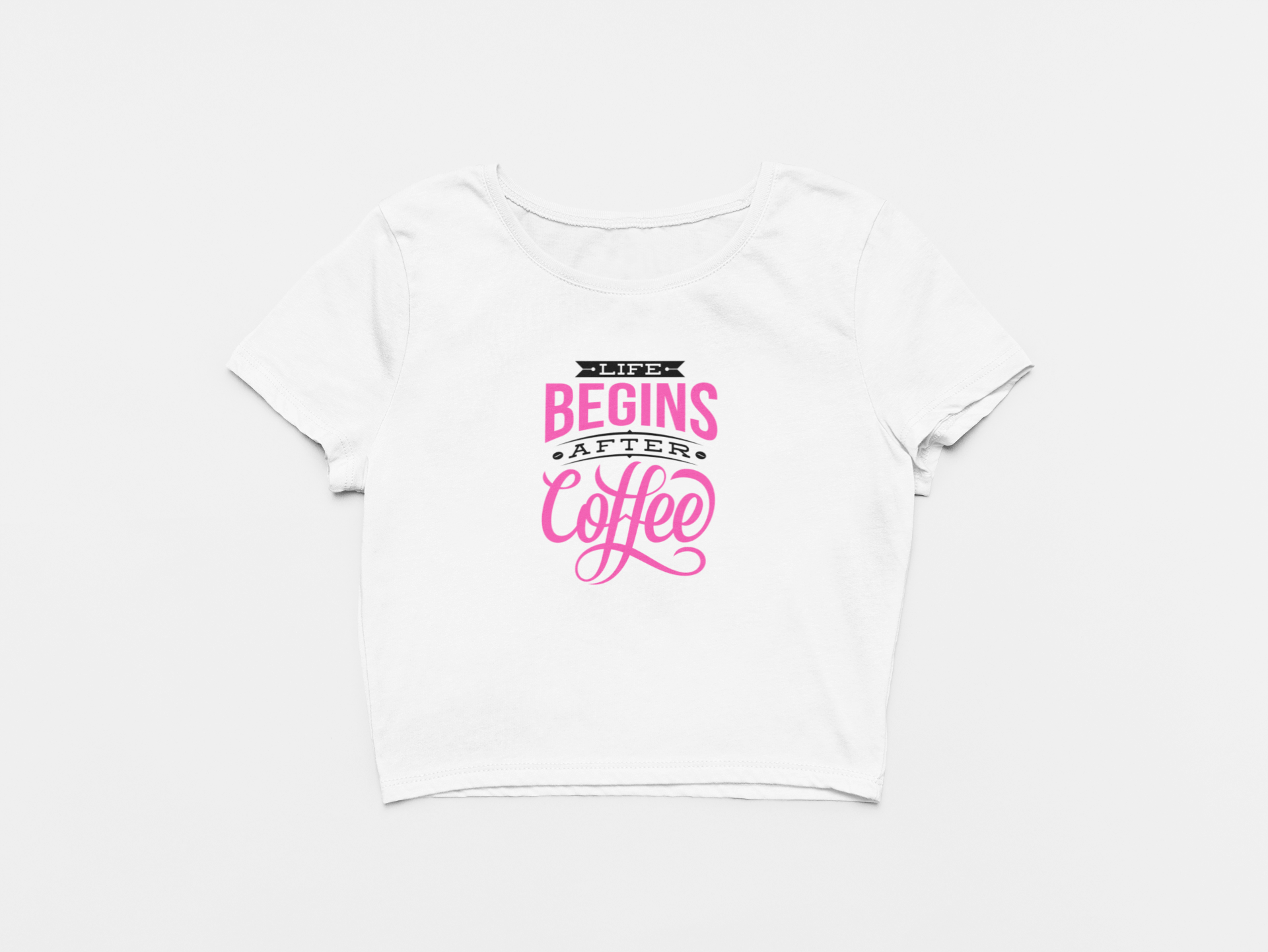 Life Starts With Coffee White Round Neck Crop Top for Women