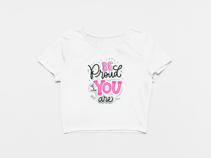 Be Proud White Round Neck Crop Top for Women. 