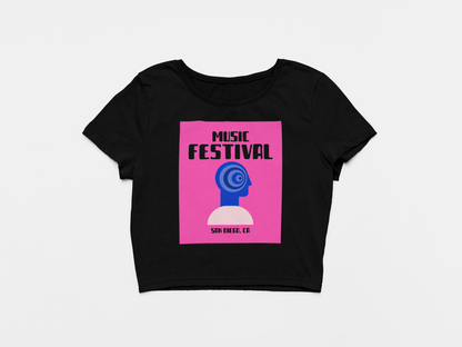 Music Festival San Diego Black Crop Top For Women. 