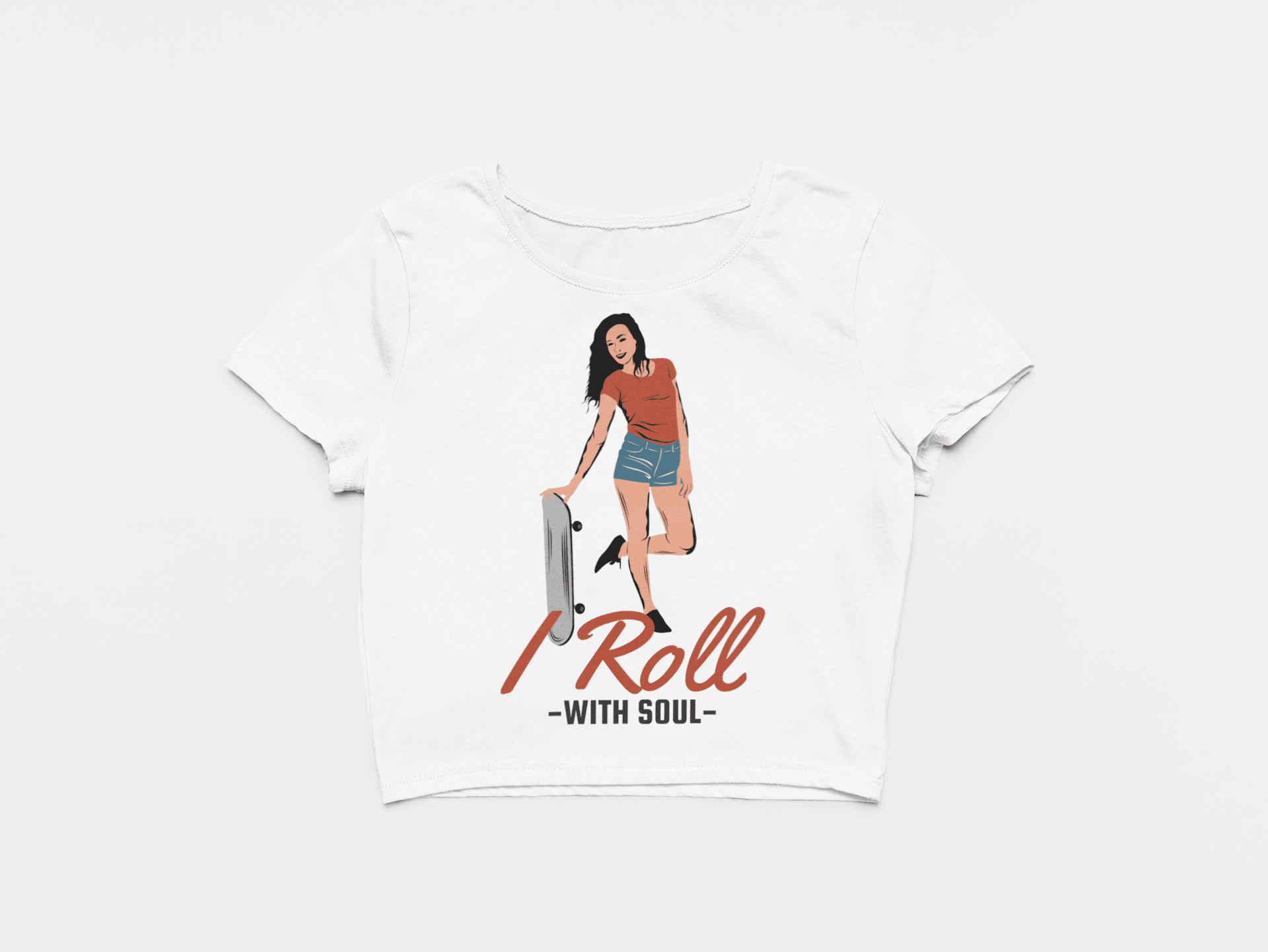 Skater Girl White Crop Top For Women - ATOM