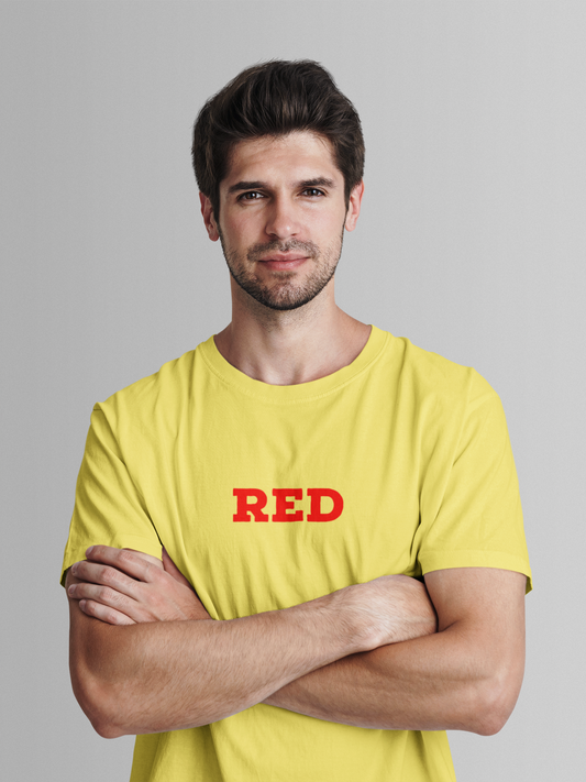 ATOM Basic Colour Splash Lemon Yellow Round Neck T-Shirt for Men.