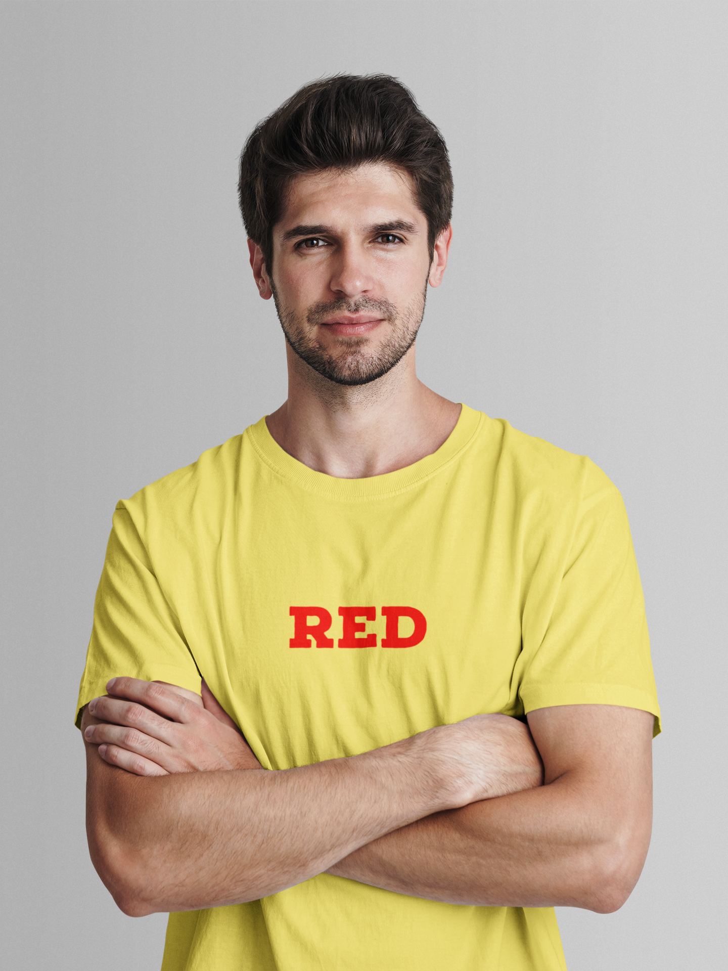 ATOM Basic Colour Splash Lemon Yellow Round Neck T-Shirt for Men.