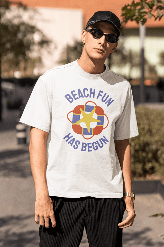 Beach Fun White Oversized T-Shirt For Men - ATOM