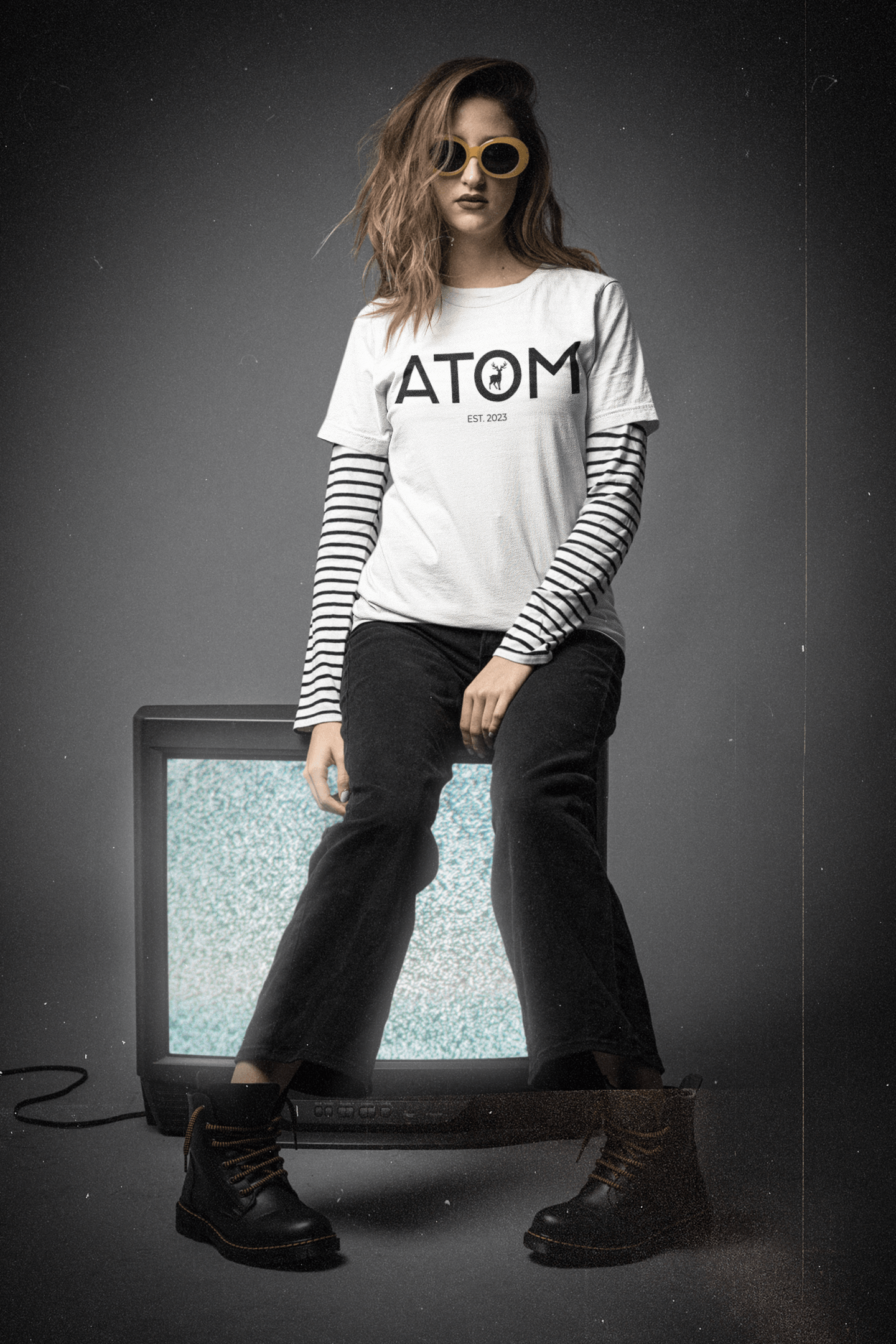 ATOM Signature Flat Icon White T-Shirt For Women - ATOM