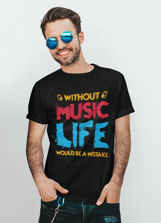 Without Music Life Black Round Neck T-Shirt for Men