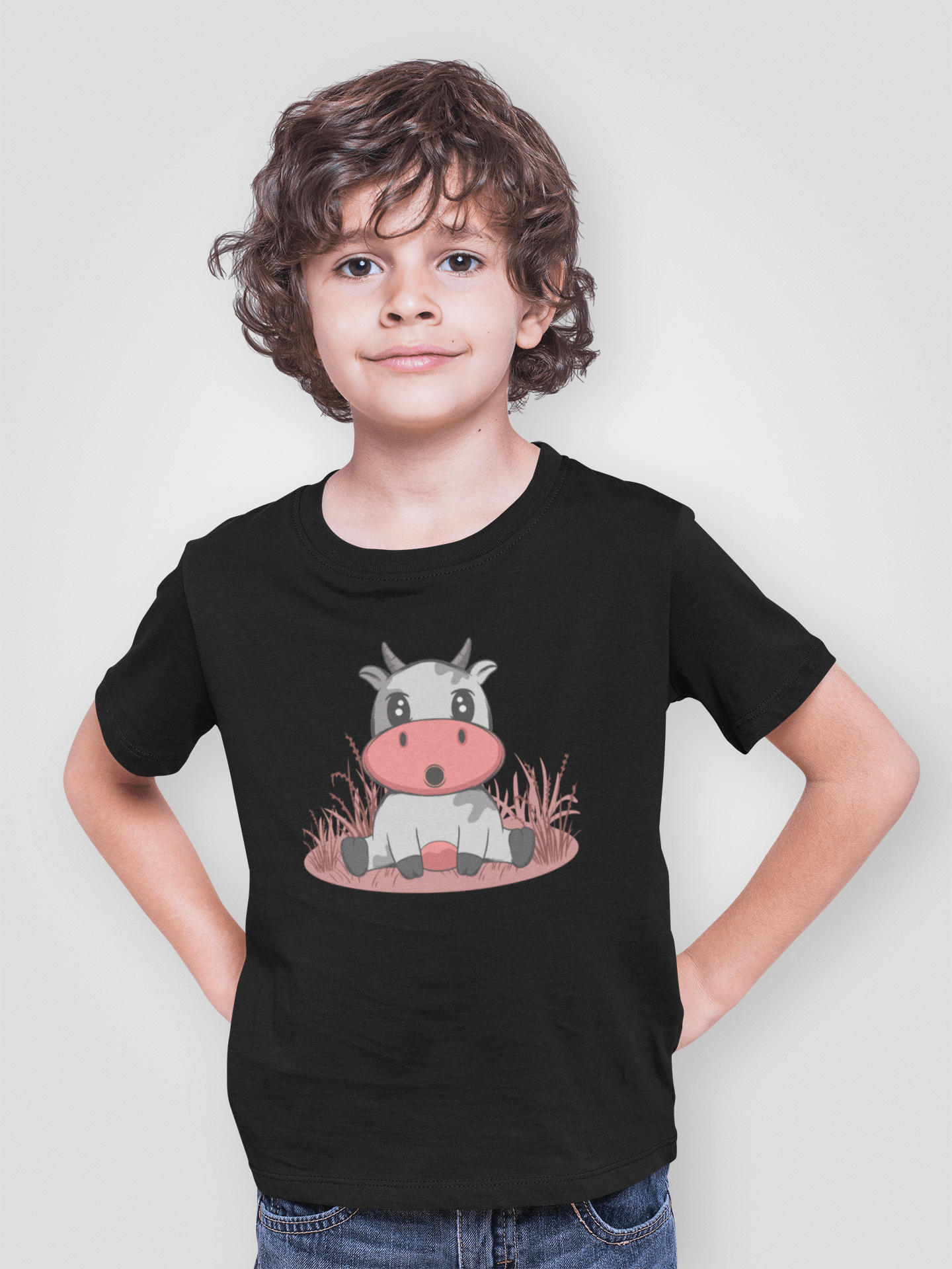 Surprised Cow Black T-Shirt For Boys - ATOM