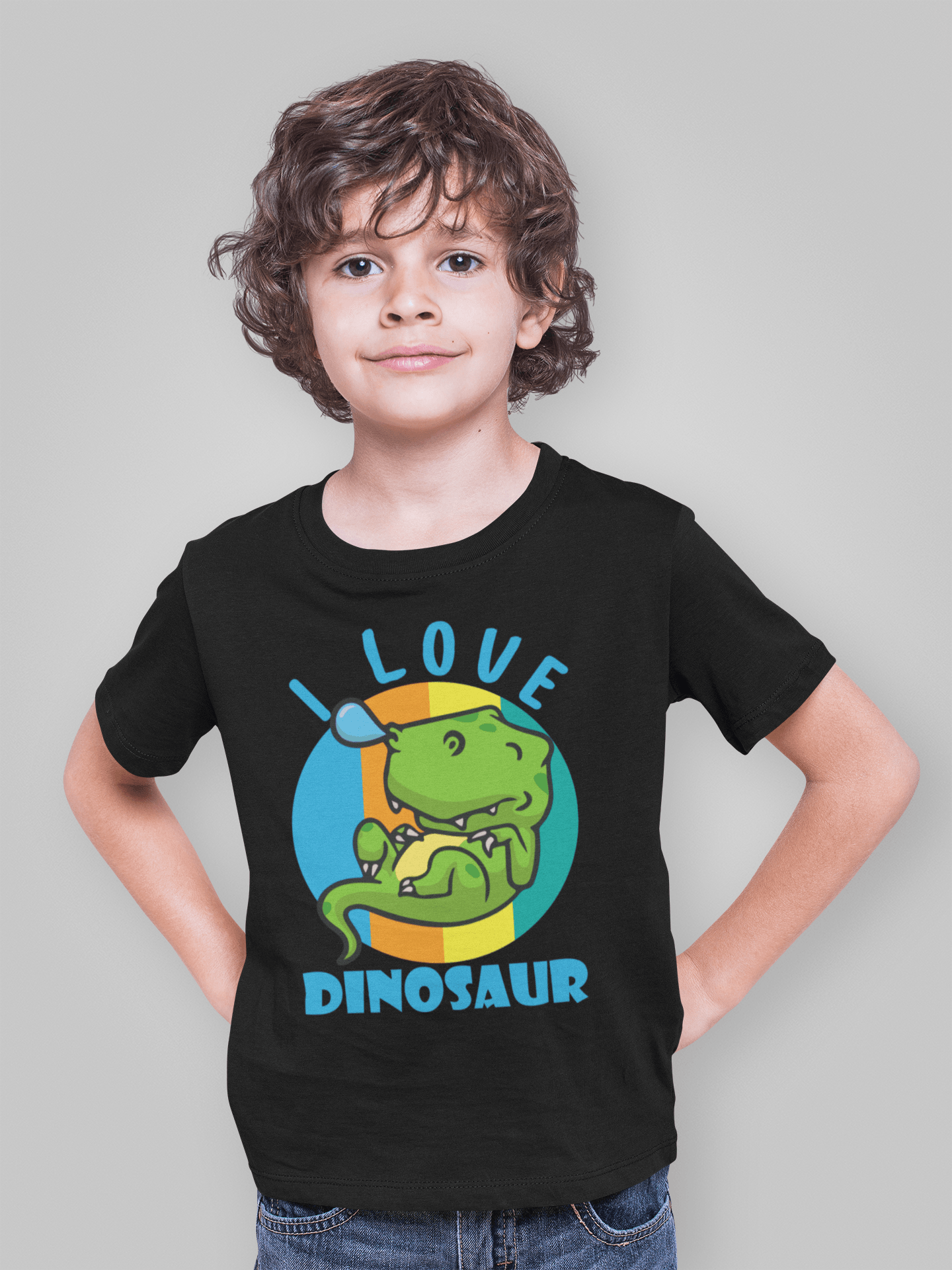 I Love Dinosaur Black T-Shirt For Boys - ATOM