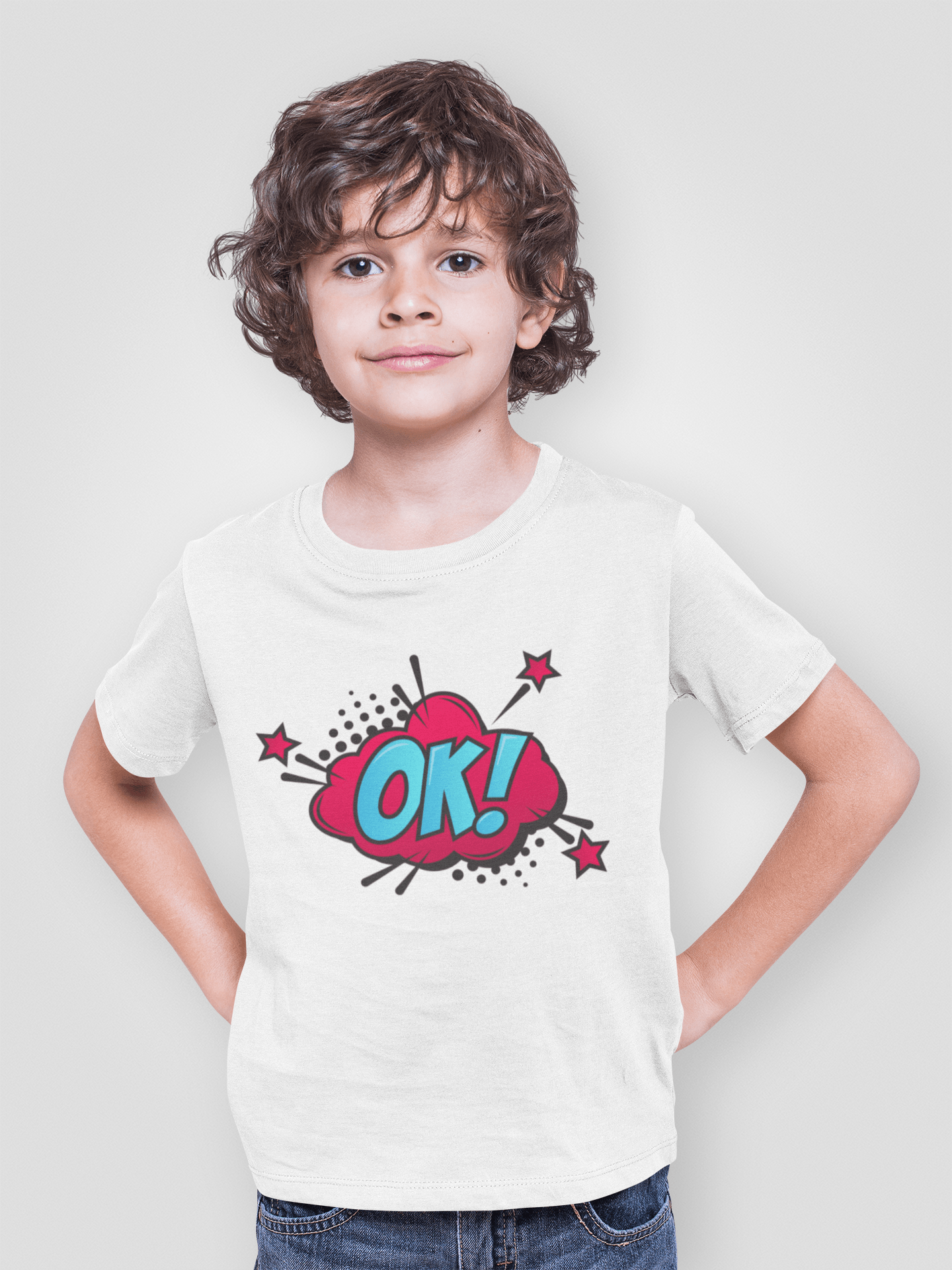 Comic Expression OK White T-Shirt For Boys - ATOM