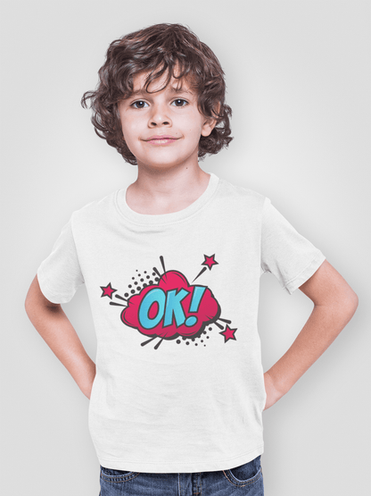 Comic Expression OK White T-Shirt For Boys - ATOM