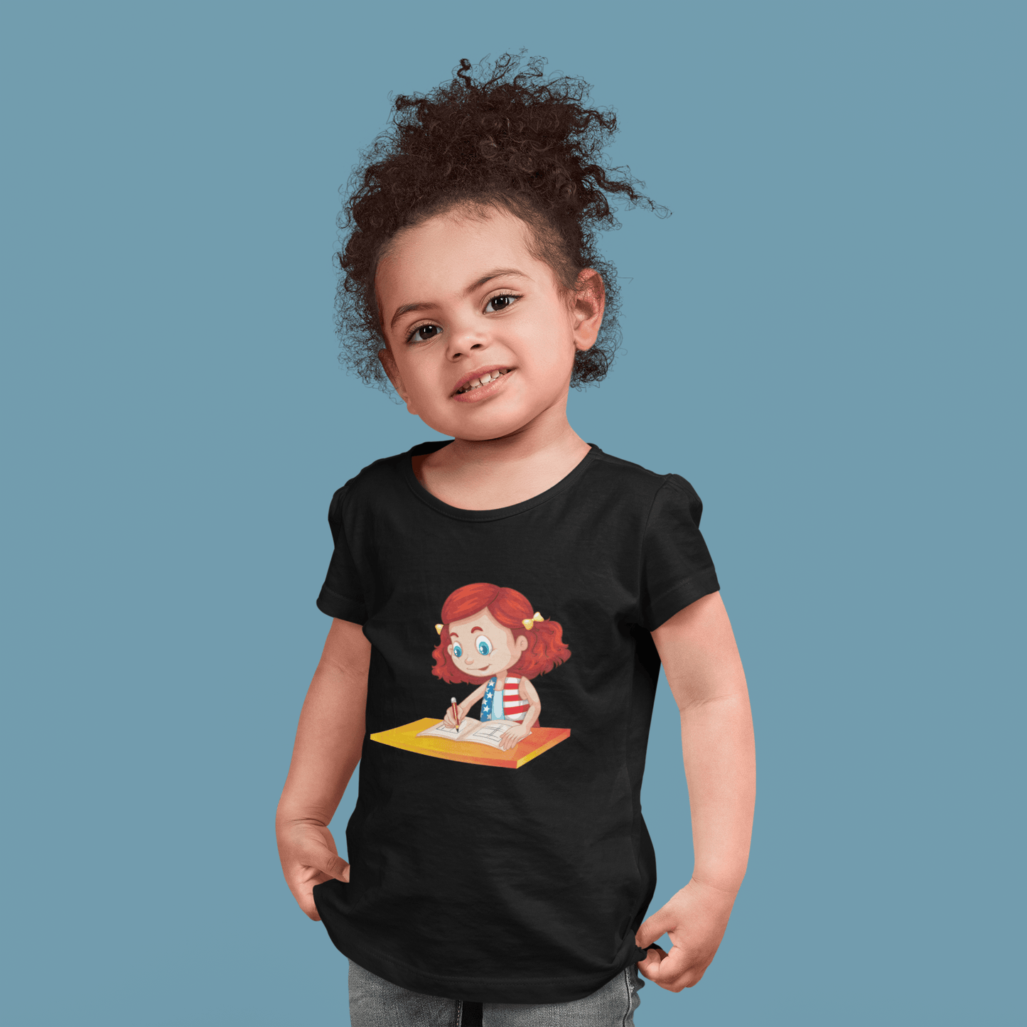 Kids Figures Girl Studying Black T-Shirt - ATOM