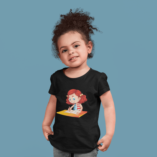 Kids Figures Girl Studying Black T-Shirt - ATOM